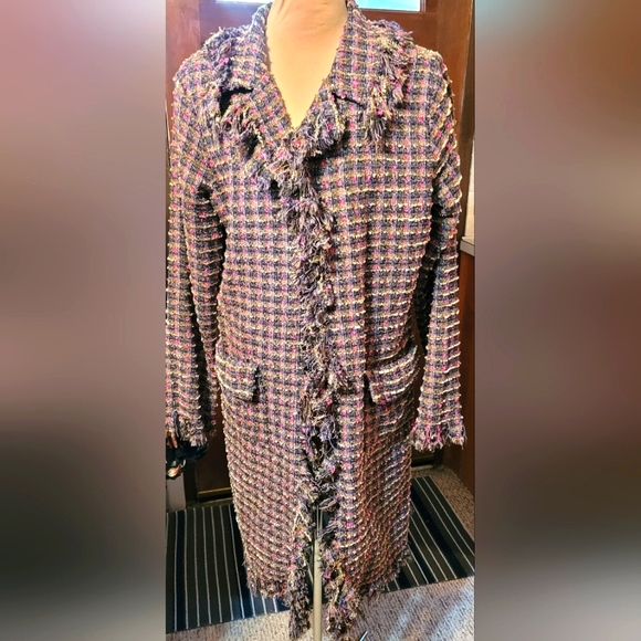 Vtg CMC LONG COAT Trench Color Me Cotton Button Up Long Sleeve pockets Pink S M - Picture 1 of 4